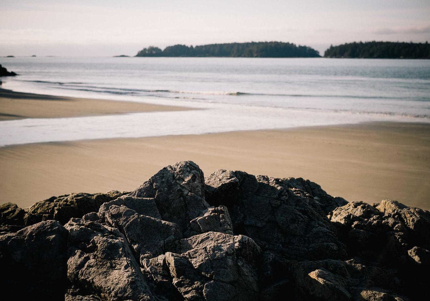 Rocky coastline at dusk